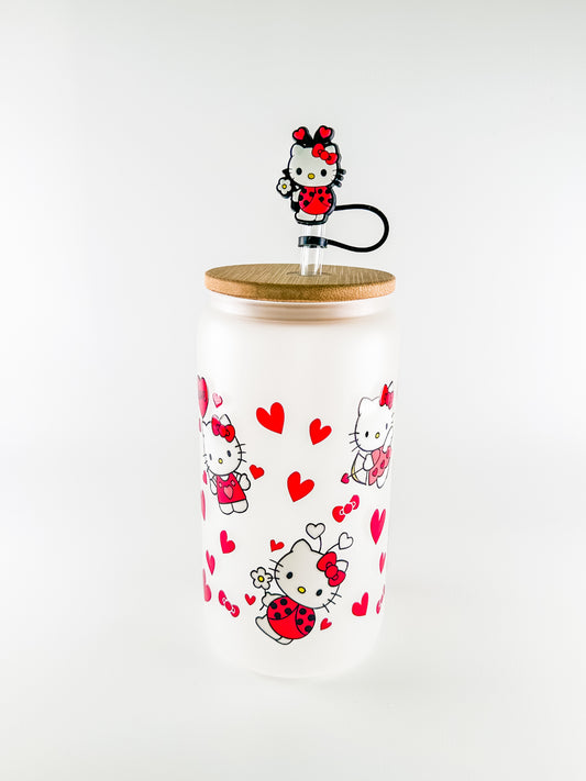 HK Ladybug Love Glass Tumbler with Straw Topper