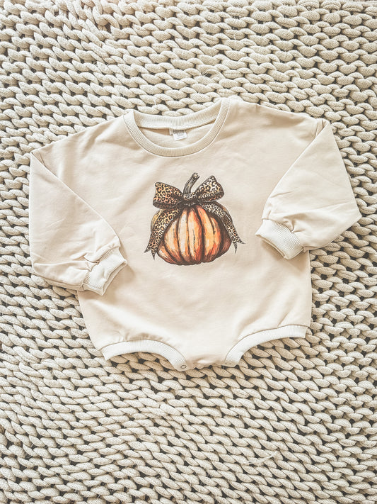 Leopard Bow Pumpkin Long Sleeve Bubble
