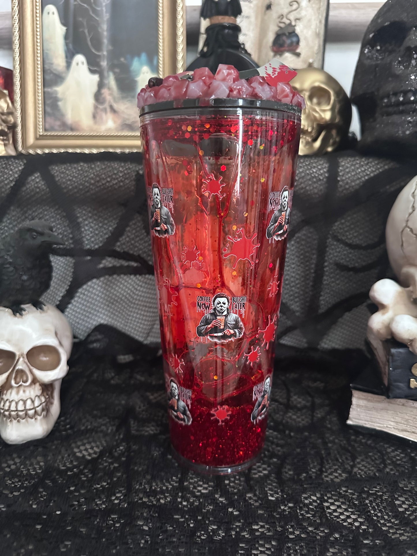 Coffee Now Bullshit Later Blood Drip Horror 24oz Tumbler Cup