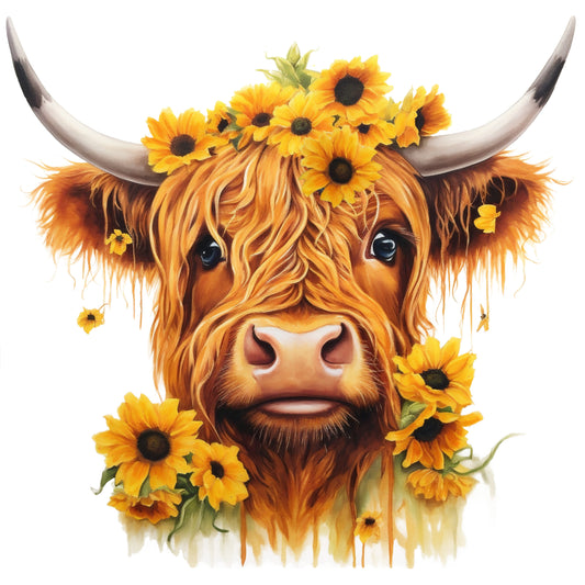 Sunflower Highland Cow Glass Tumbler